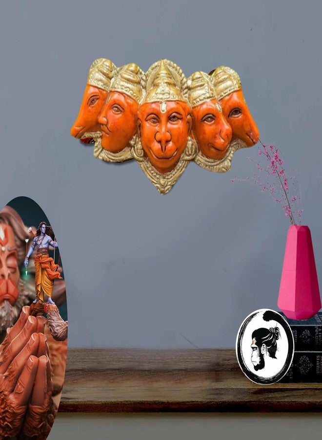 HC VILLA Panchmukhi Hanuman Ji Murti | Sankat Mochan Bajrang Bali Veer Maruti Idol | Resin Showpiece for Pooja, Home Temple & Décor | Divine Statue for Protection & Gifting (10 cm, Orange) - Image 3